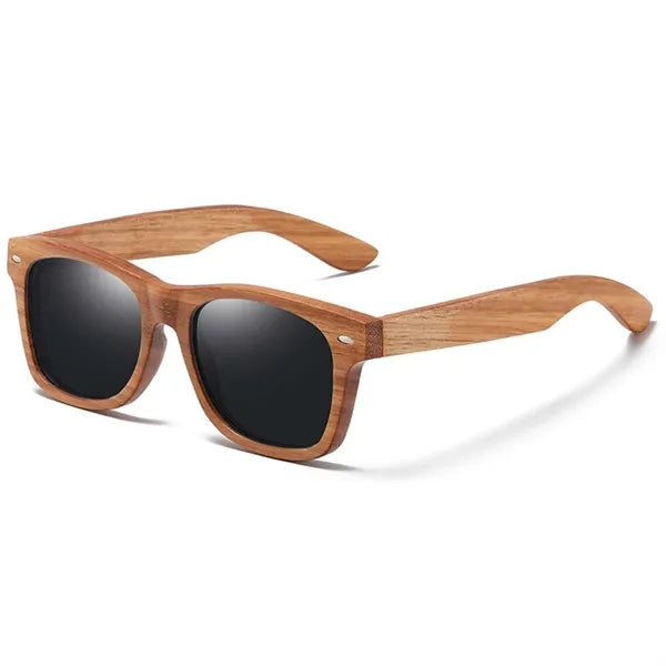 UV400 Unisex Wooden Frame Square Polarized Sunglasses