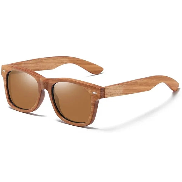 UV400 Unisex Wooden Frame Square Polarized Sunglasses