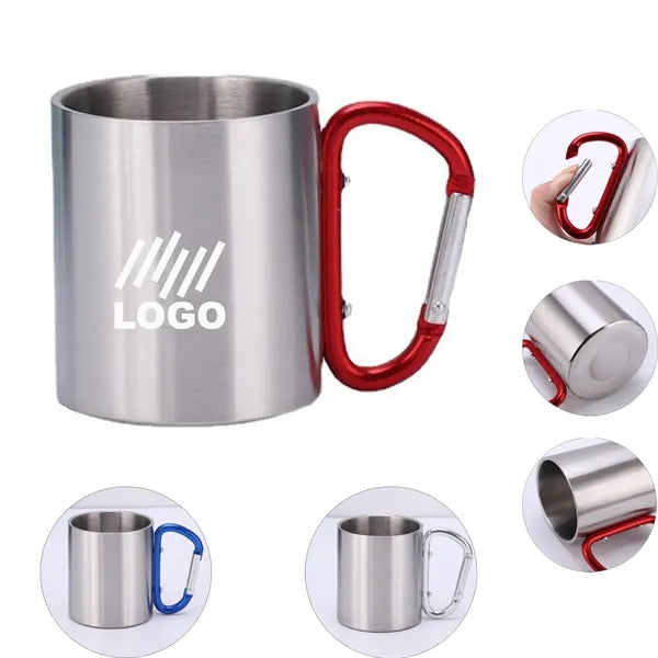 8 Oz Travel Double Walled Mug W/ Carabiner