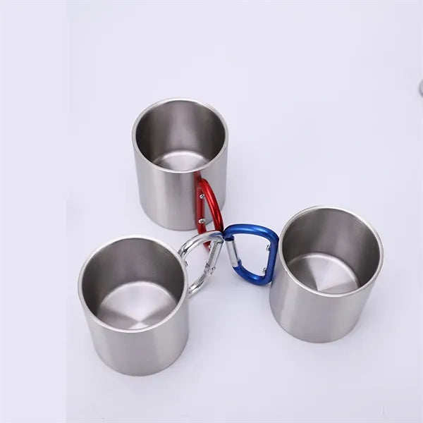 8 Oz Travel Double Walled Mug W/ Carabiner