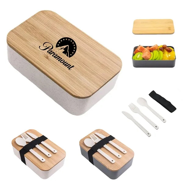 Wheat Straw Bento Box Wooden Lunch Container With Utensils