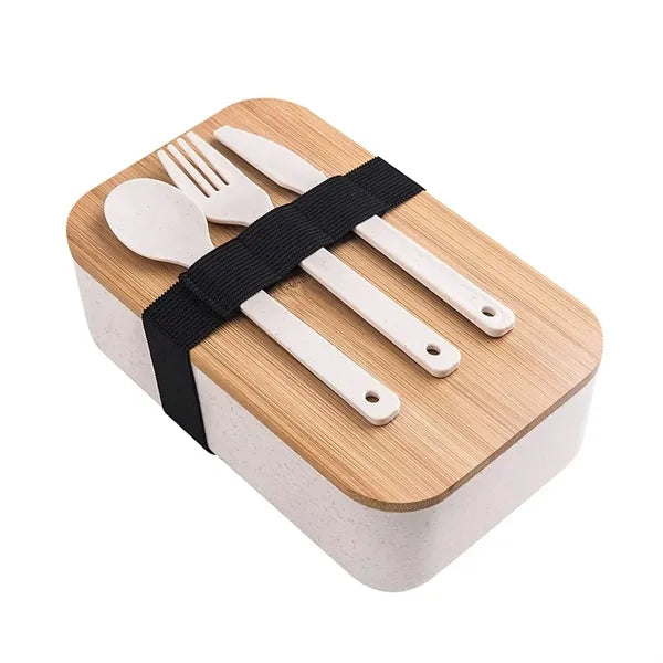 Wheat Straw Bento Box Wooden Lunch Container With Utensils