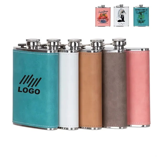 8Oz Stainless Steel Hip Flask With Pu Holder