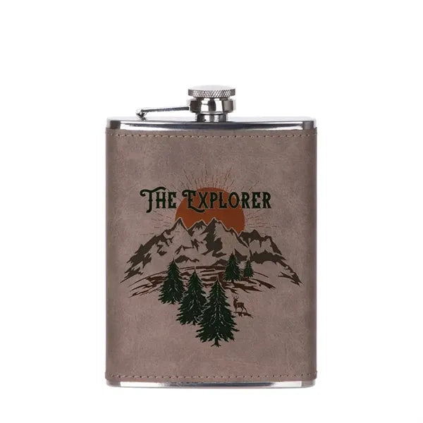 8Oz Stainless Steel Hip Flask With Pu Holder