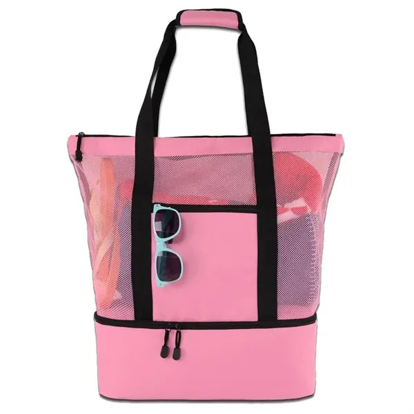 Mesh Beach Tote Bag with Bottom Insulated Cooler