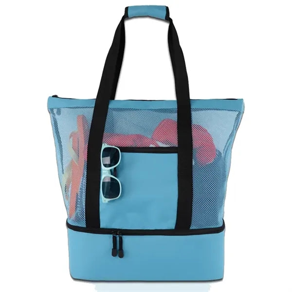 Mesh Beach Tote Bag with Bottom Insulated Cooler