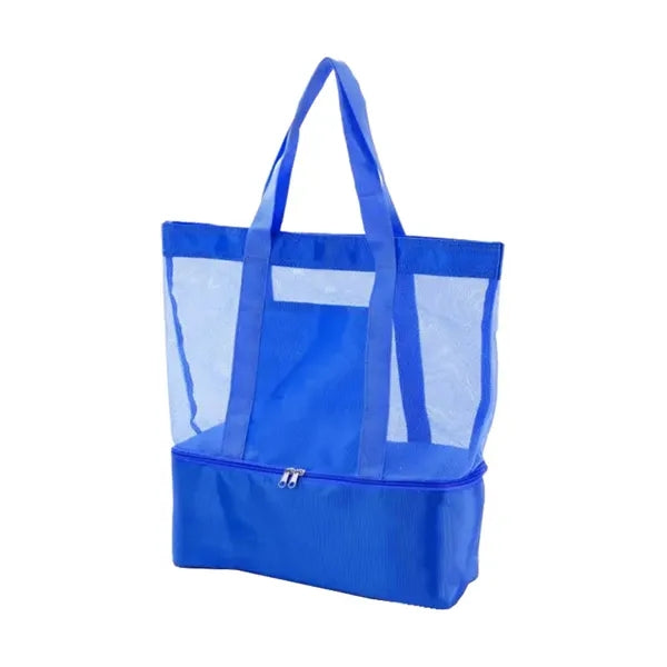 Mesh Beach Tote Bag with Bottom Insulated Cooler