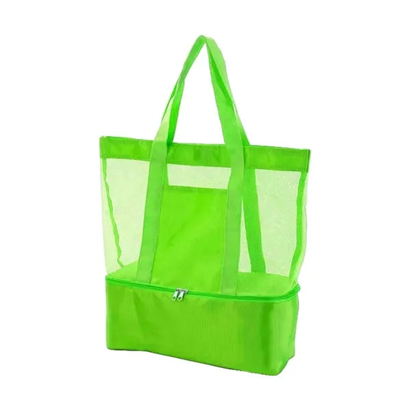 Mesh Beach Tote Bag with Bottom Insulated Cooler