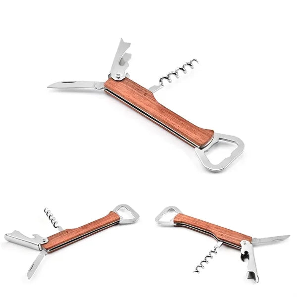 Wooden Corkscrew Wine Bottle Opener Multi-Tool