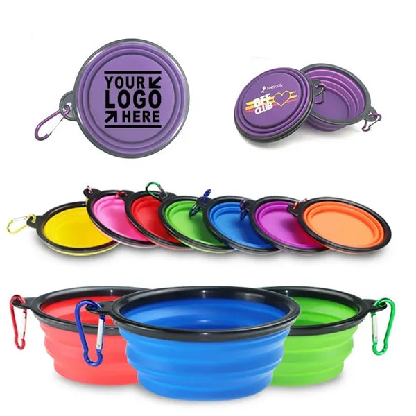 12 Oz.Collapsible Silicone Pet Food Water Bowel With Hook