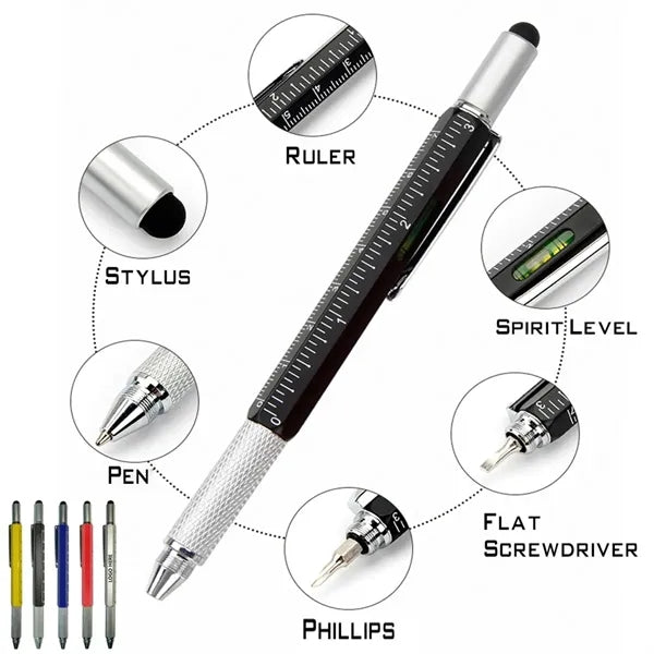 6 In 1 Metal Tool Pen Multi-Function Ruler