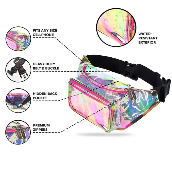 Holographic PVC Fanny Pack Waist Bag with Adjustable Belt