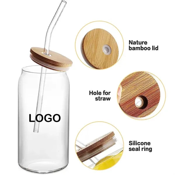 Eco friendly, Glass Cups with Eco Bamboo Lids and Straw.