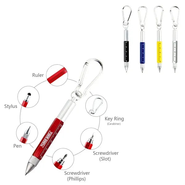 6 In 1 Metal Tool Pen Multi-Function with Carabiner