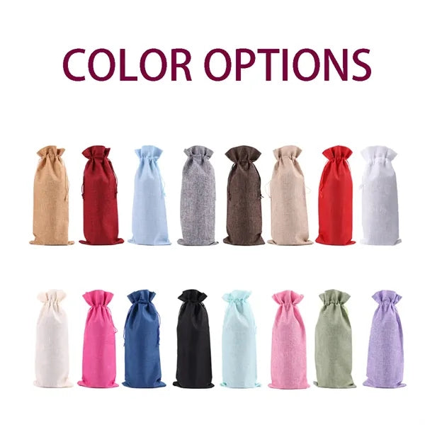 Wine Champagne Bag Linen Cloth Gift With Closing Rope