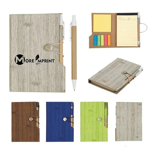 4" x 6" Woodgrain Look Notebook W/ Sticky Notes and Pen Set