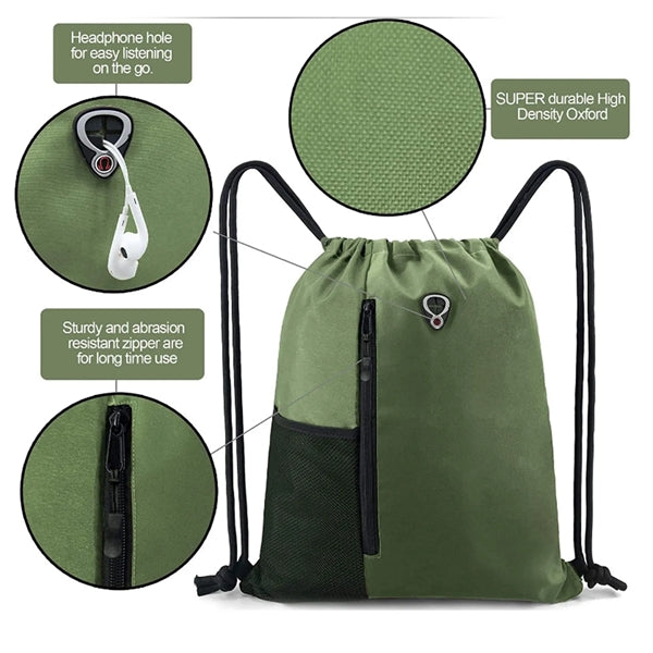 Two-Tone Drawstring Backpack Sports Gym Bag W/ Mesh Pockets