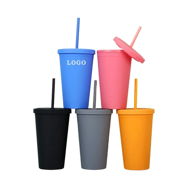 16 OZ Colored Cups with Lids and Straws