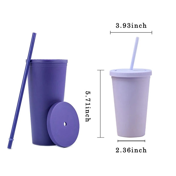 16 OZ Colored Cups with Lids and Straws