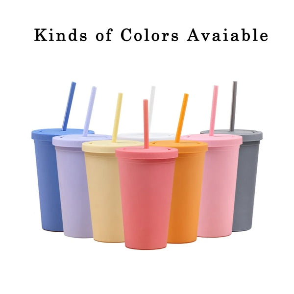 16 OZ Colored Cups with Lids and Straws