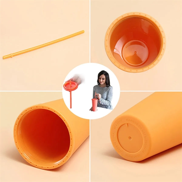 16 OZ Colored Cups with Lids and Straws
