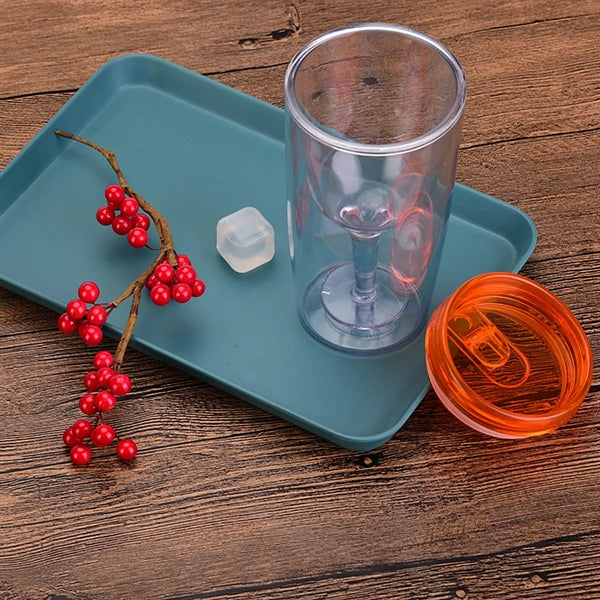 Plastic Double Layer Juice Wine Cups with Lids