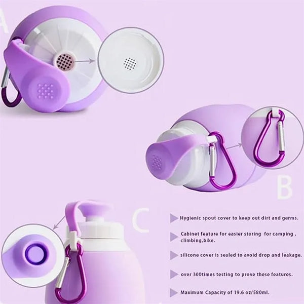 20 oz Collapsible BPA Free Sports Silicone Water Bottle