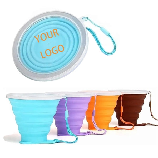 Portable Camping Travel Folding Silicone Cup WIth Rope