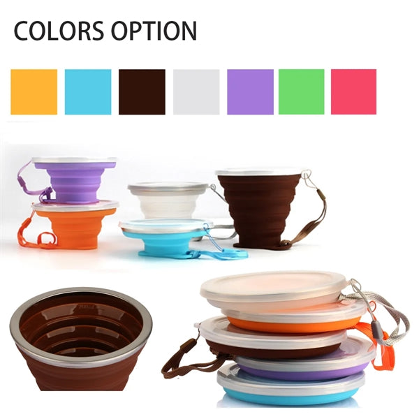 Portable Camping Travel Folding Silicone Cup WIth Rope