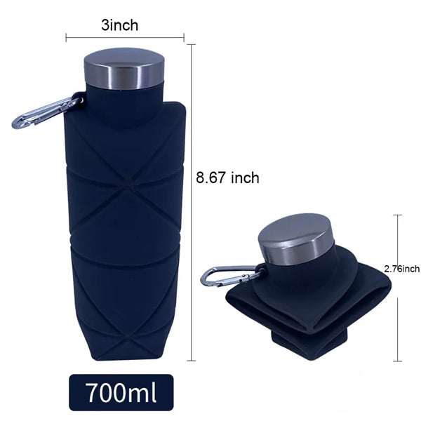 Collapsible Silicone Water Bottle with Carabiner & SS Cap