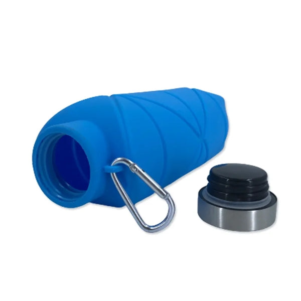 Collapsible Silicone Water Bottle with Carabiner & SS Cap