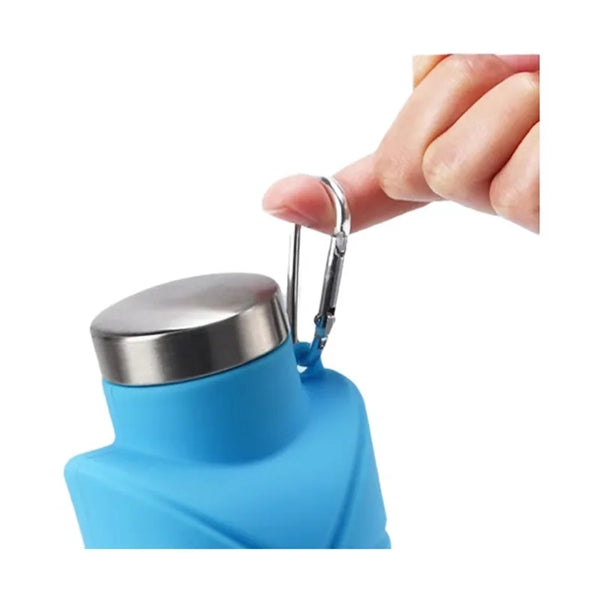 Collapsible Silicone Water Bottle with Carabiner & SS Cap