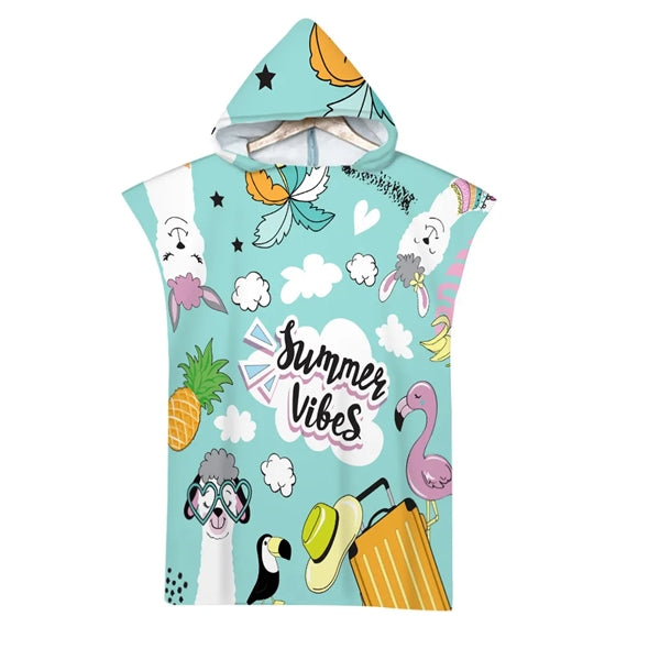 Kids Hooded Wearing Bath Towel Beach Cloak Changing Bathrobe