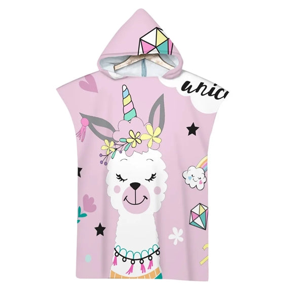 Kids Hooded Wearing Bath Towel Beach Cloak Changing Bathrobe