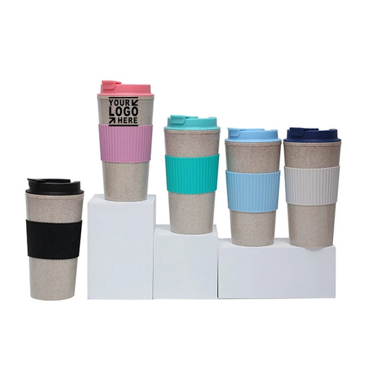 Double-Wall Portable 16Oz Wheat Straw Coffee Mug