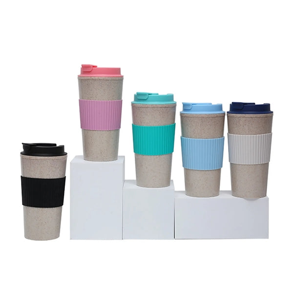 Double-Wall Portable 16Oz Wheat Straw Coffee Mug