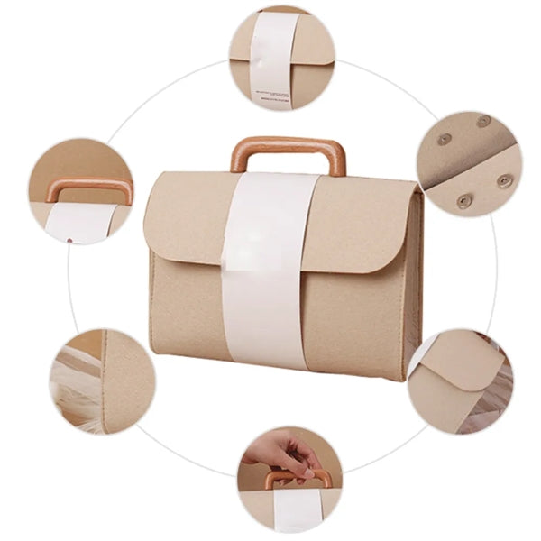Felt Tote Bag With Wooden Handle