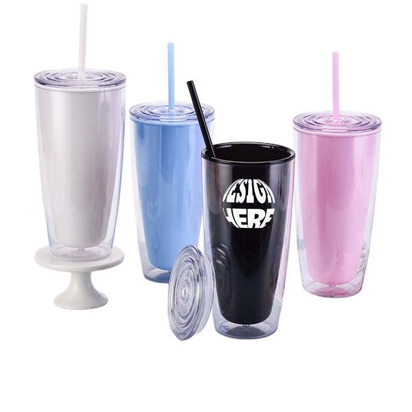 25OZ Double Wall Plastic Tumbler With Lid