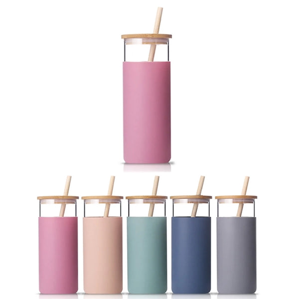 16oz Glass Tumbler Straw with Silicone Sleeve