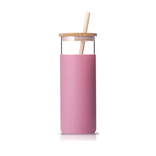 16oz Glass Tumbler Straw with Silicone Sleeve