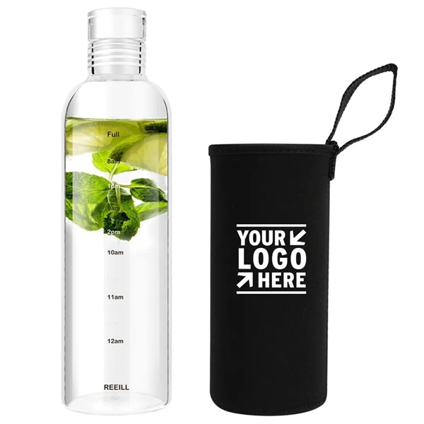 Clear Glass Drinking Bottles With Time Marker
