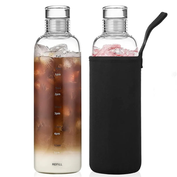 Clear Glass Drinking Bottles With Time Marker