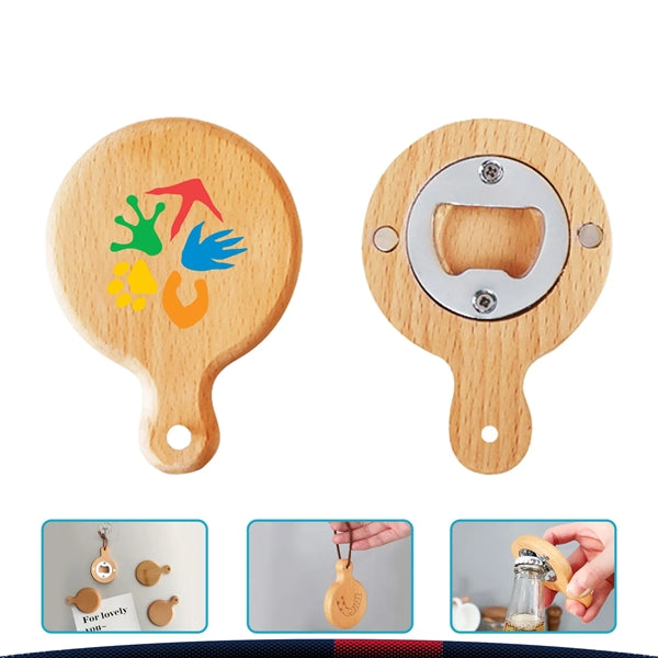 Round Wooden Magnet Bottle Opener