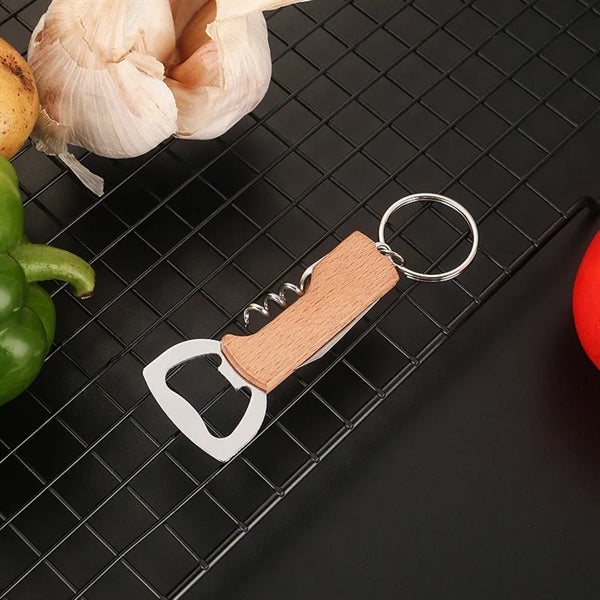 Mini Handle Metal Wooden Keychain Wine Beer Bottle Opener