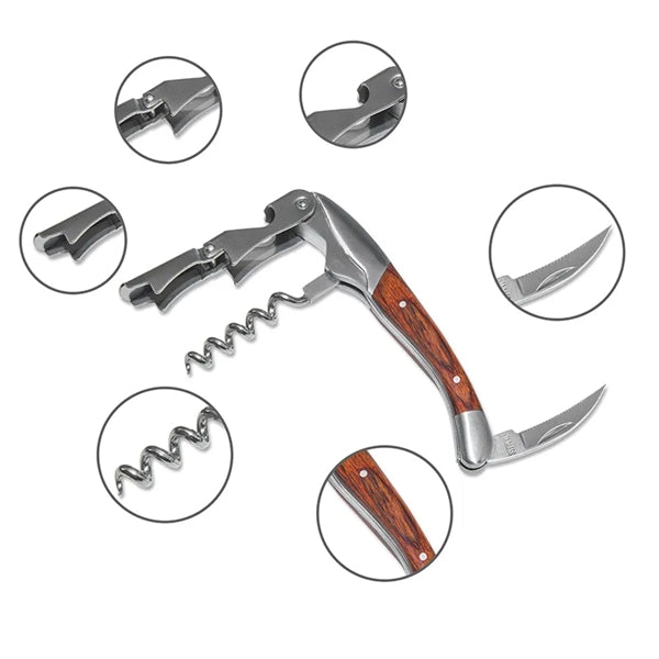 Metal Wood Wine Corkscrew Bottle Opener Lid Seal Remover