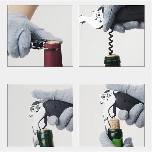Double Hinged Corkscrew Multicolor Owl Easy Bottle Opener