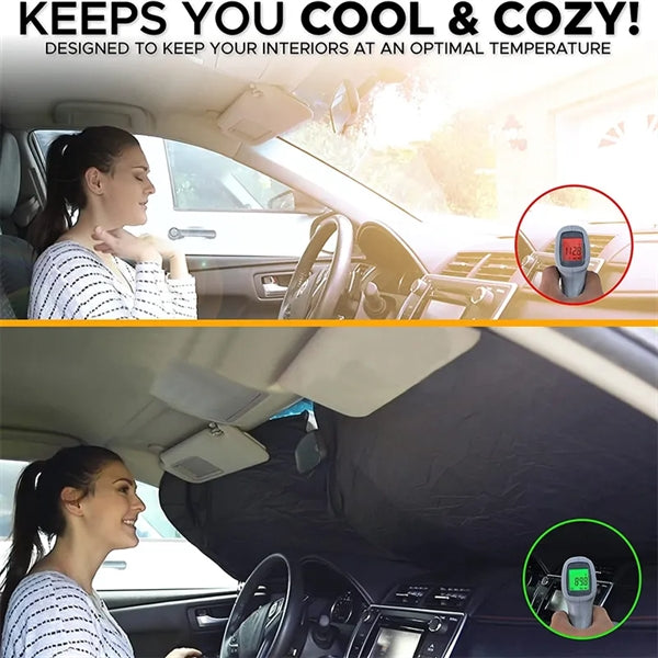 Car Windshield Sun Shade with Storage Pouch
