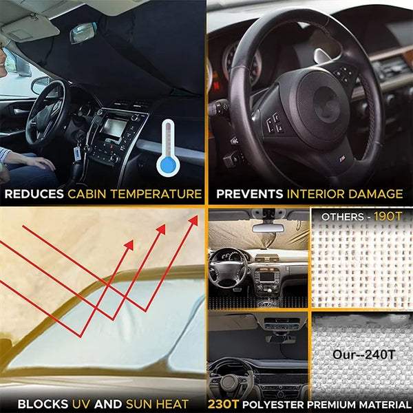 Car Windshield Sun Shade with Storage Pouch