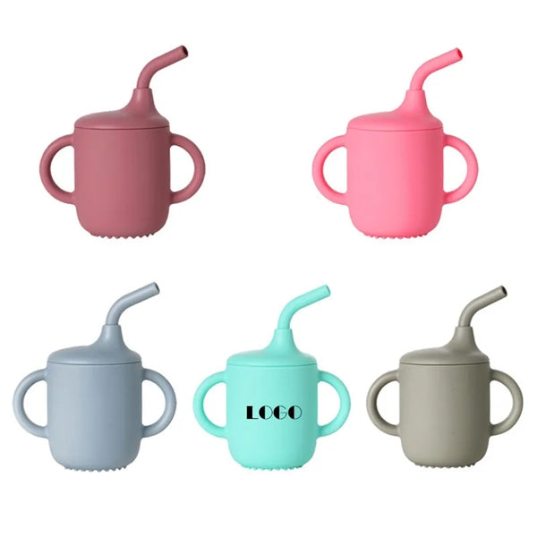 Baby Silicone Drinking Training Cup with Handles & Straw