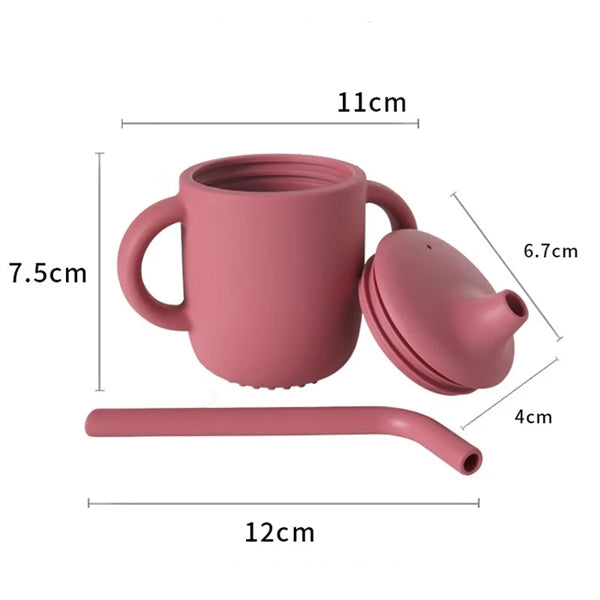 Baby Silicone Drinking Training Cup with Handles & Straw